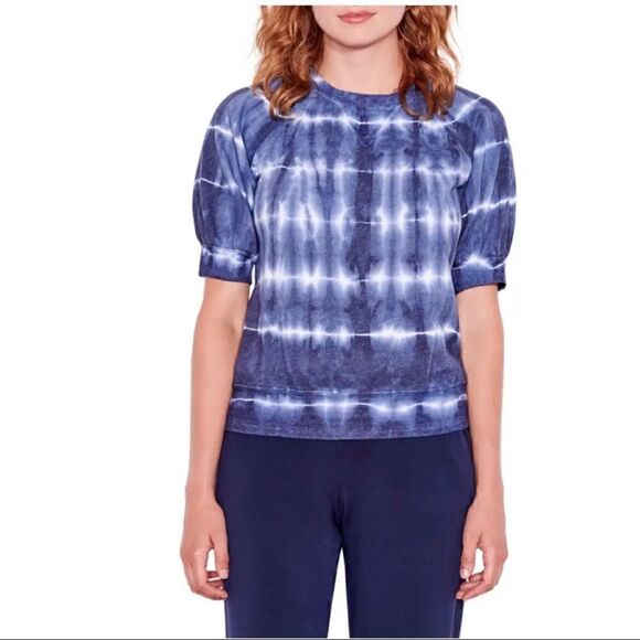Sundry Tie Dye Puff Sleeve Raglan Sweatshirt In Navy/ White - Picture 1 of 7
